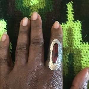 Sterling elongated red jasper ring sz 9
